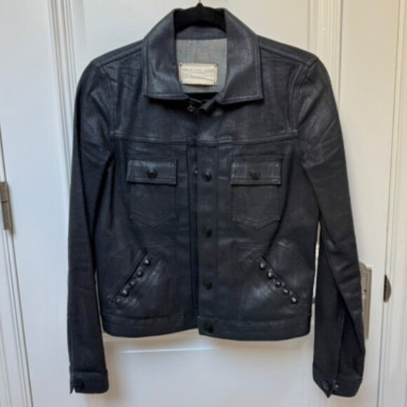 Marc by Marc Jacobs Women Waxed Denim Stud Detail Jacket Size XS Black - Picture 1 of 6
